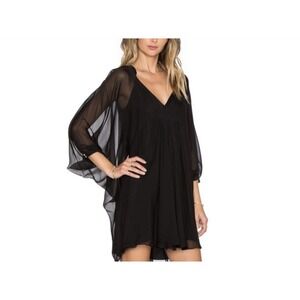 Diane‎ von Furstenberg DVF Fleurette Mini Dress Womens 4 Black Silk Sheer Dolman